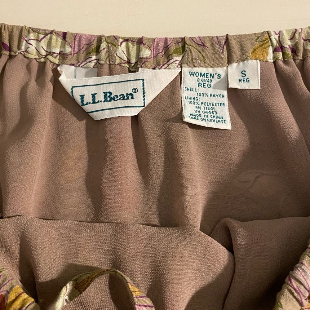 L.L. Bean Elastic Waist/Pull On Lined Taupe Floral Skirt - Picture 4 of 7
